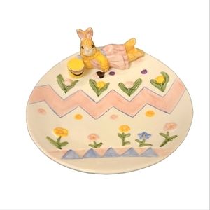 Vintage Fitz & Floyd Omnibus 1995 Pink Easter Egg Ceramic Plate Bunny Girl